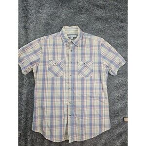 PD&C Shirt Men's Small Pink & Blue Plaid Short Sleeve Button Up Double Pockets